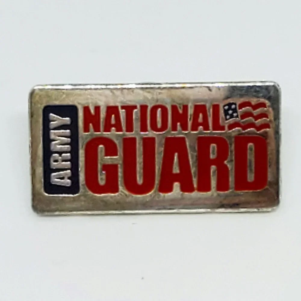 ARMY National Guard Red and Blue Enamel Silver Metal Pinback Pin